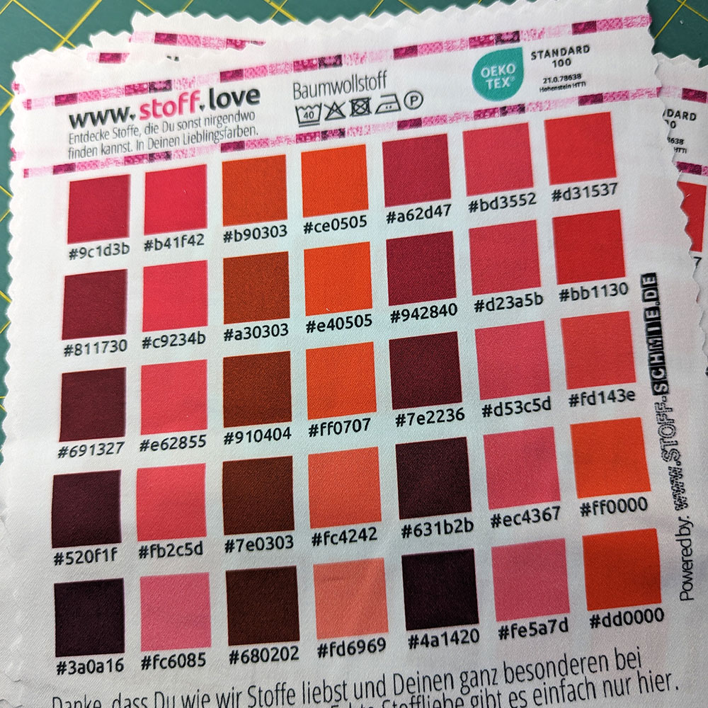 RED Farbkarte mit lauter roten Farben