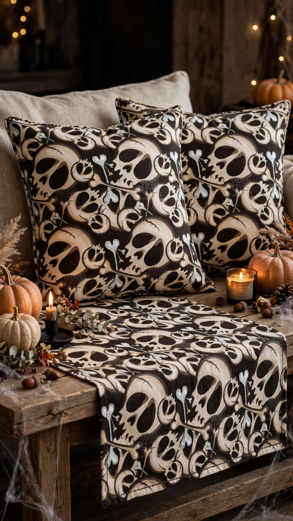 Halloween-Deko nähen: Kissen & Tischläufer mit Skull & Bones
