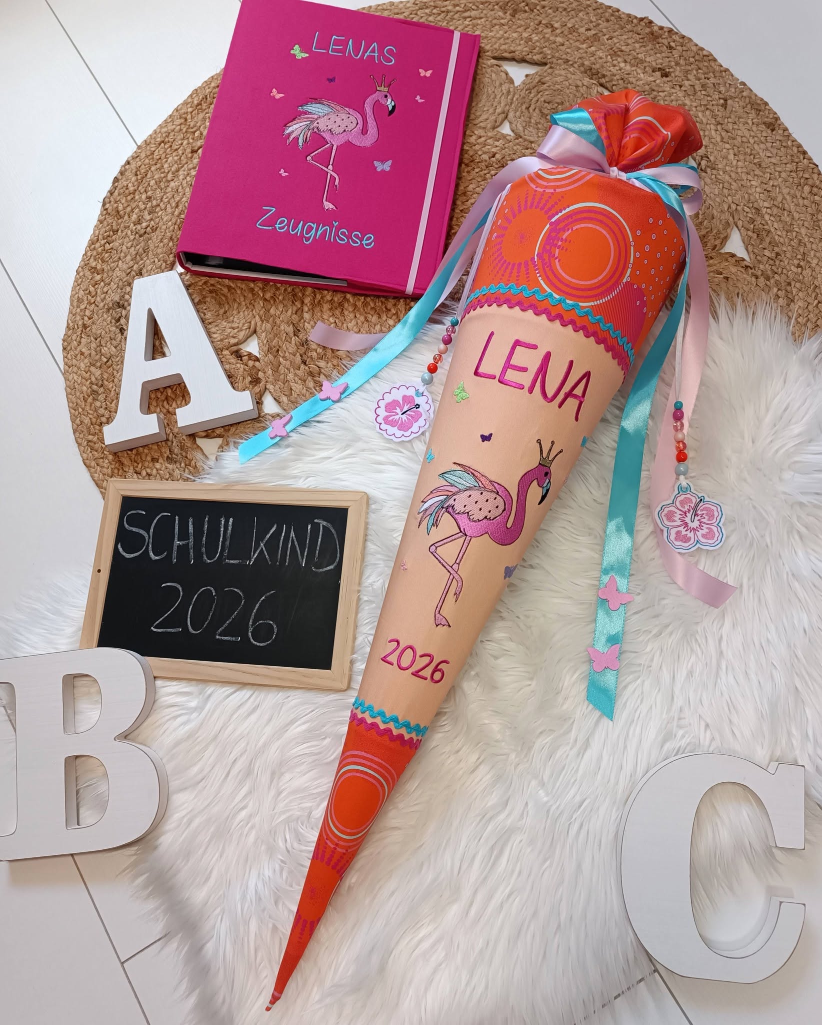 Flamingo-Schultüte passend zum Schulranzen – tropisches Einschulungs-Unikat mit Stoffen von stoff.love