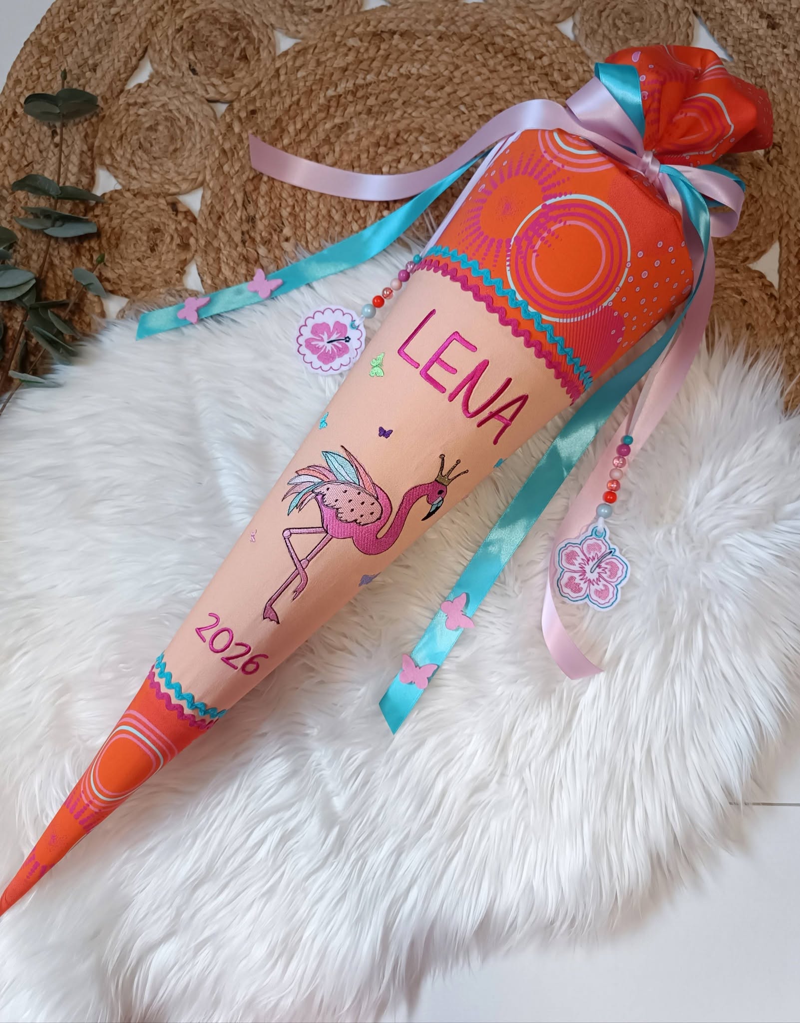 Flamingo-Schultüte passend zum Schulranzen – tropisches Einschulungs-Unikat mit Stoffen von stoff.love
