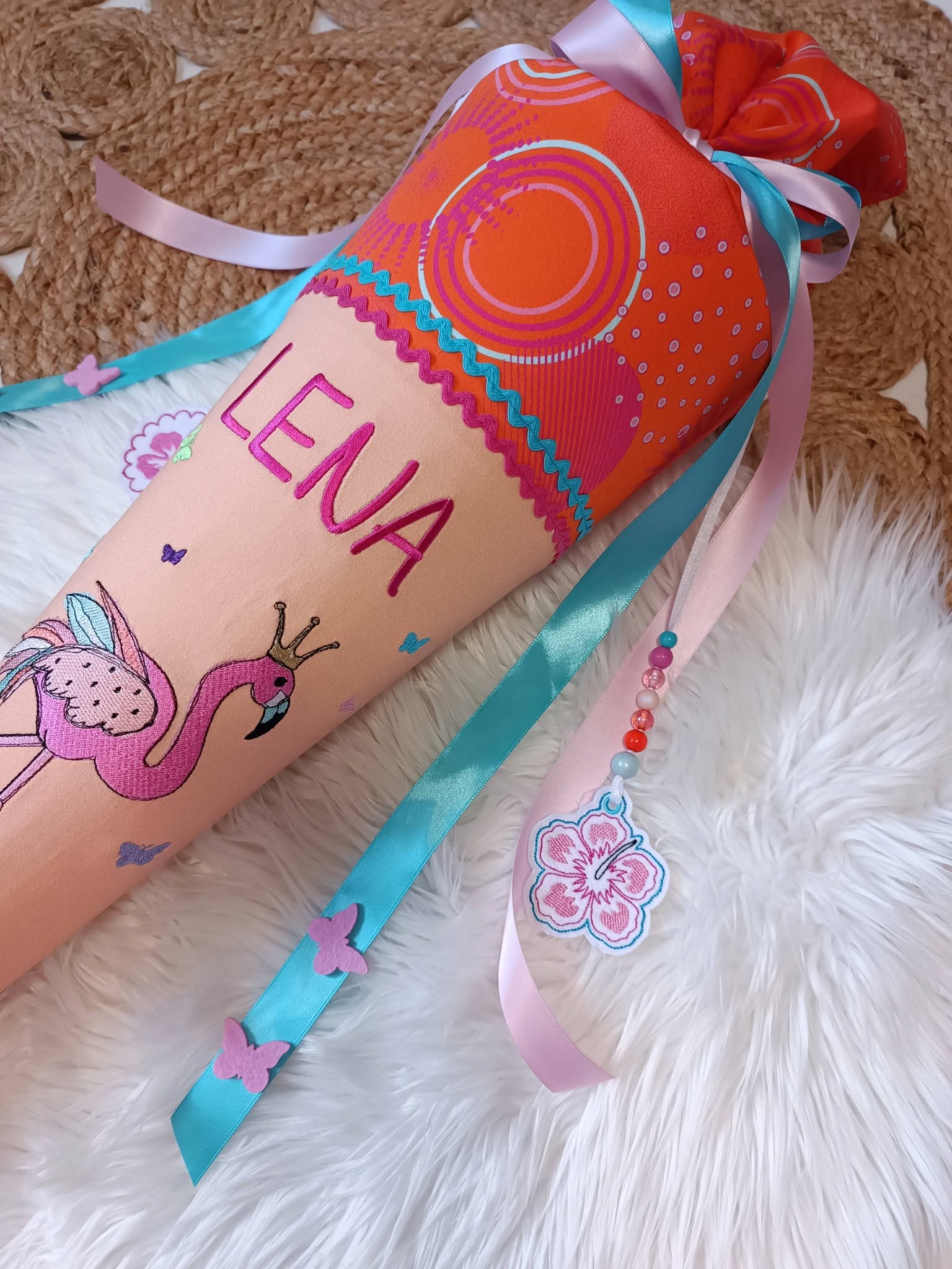 Flamingo-Schultüte passend zum Schulranzen – tropisches Einschulungs-Unikat mit Stoffen von stoff.love